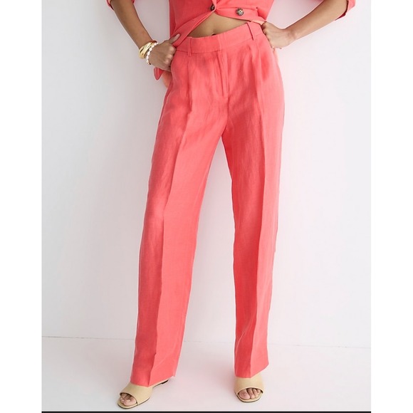 J.Crew Coral Women's Linen Blend Straight Leg Pants Trousers 10 Classic Coastal - Picture 1 of 10